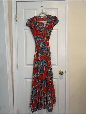 XIX Palms Red Tropical Print Maxi Dress